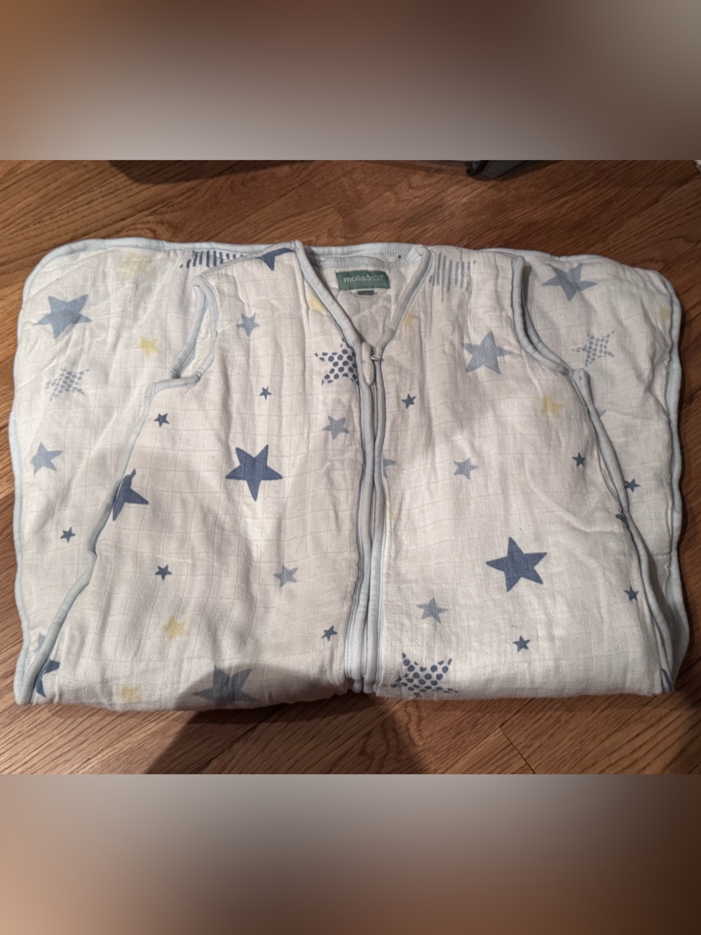 Molis & co Light Blue and White Star Muslin Sleep Sack